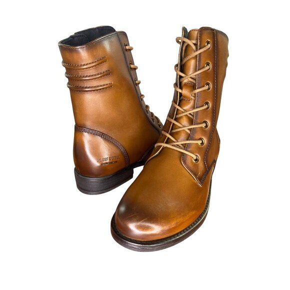 Josef Seibel Simona 01 Cognac Leather Lace Up & Zip Ankle Boots Sz 6 NWOB Comfy - Picture 7 of 7